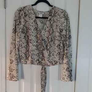 Snakeskin Print Wrap Blouse